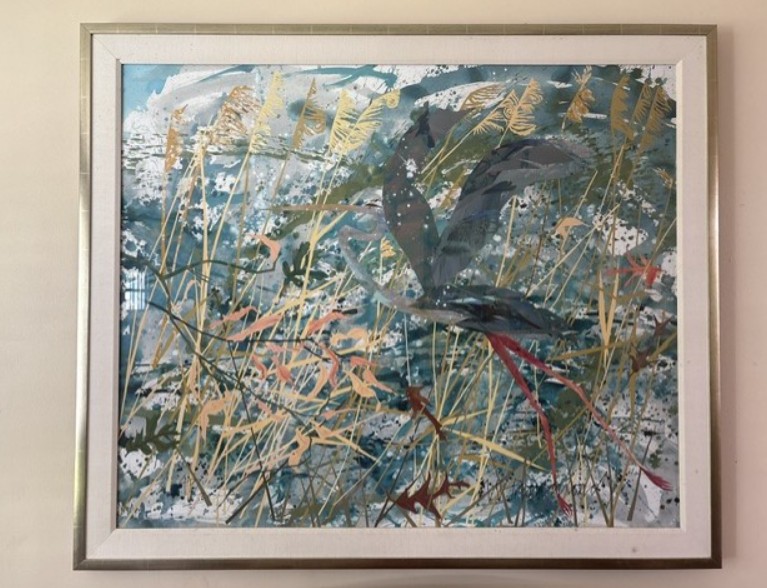 Heron on Birch by Nancy Hammond